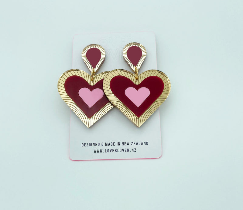Clementine Statement Earrings Burgundy-pink-Gold