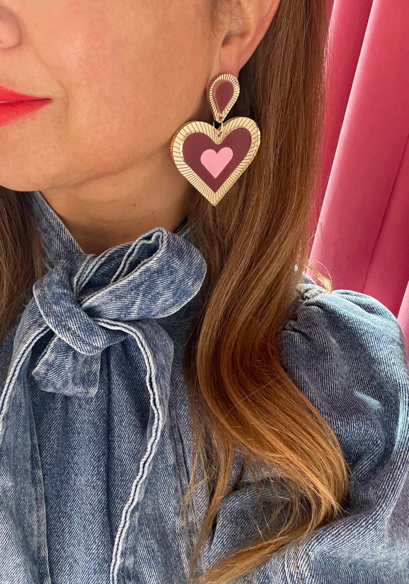Clementine Statement Earrings Burgundy-pink-Gold