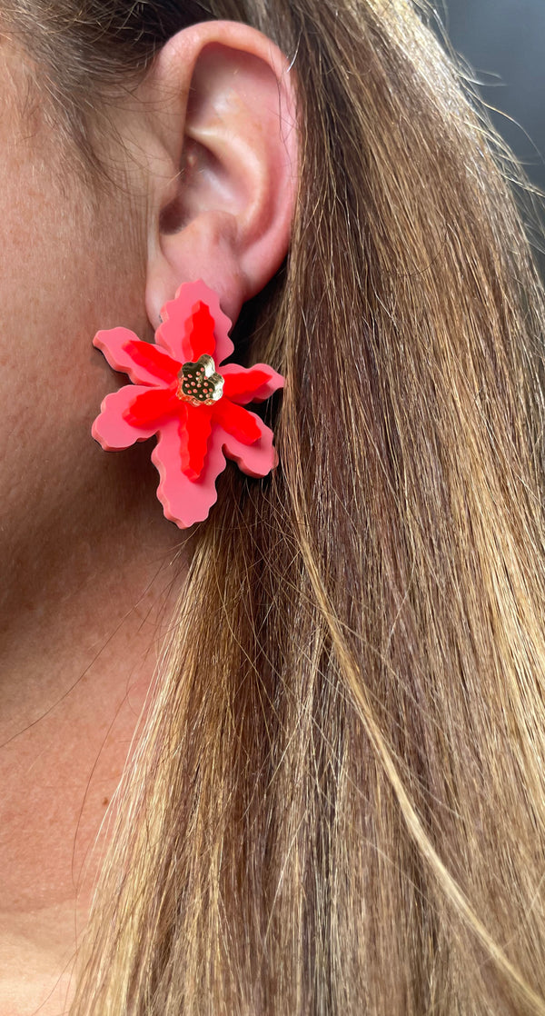FLORA - Mini Stud Coral-Neon Red