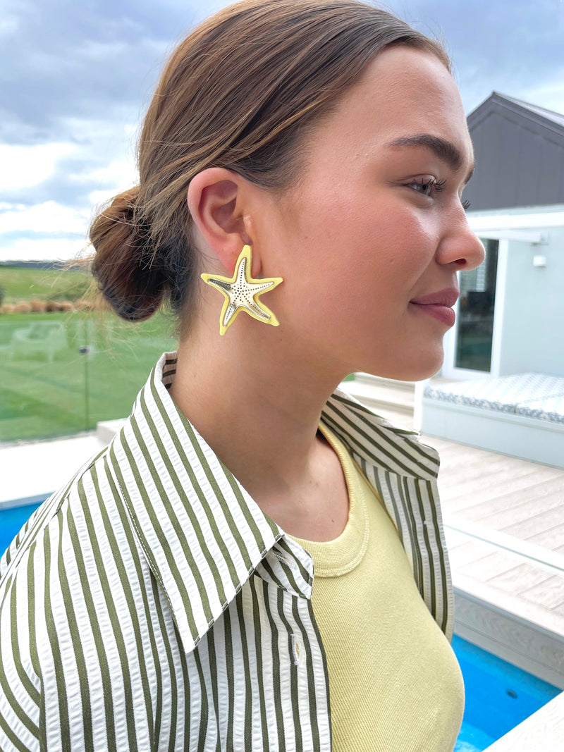 STARFISH STUD LARGE Lemon-silver