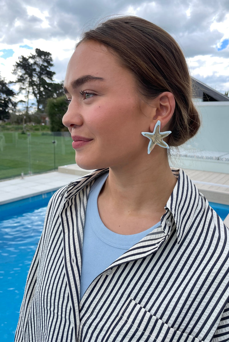 STARFISH STUD LARGE Milkshake-silver