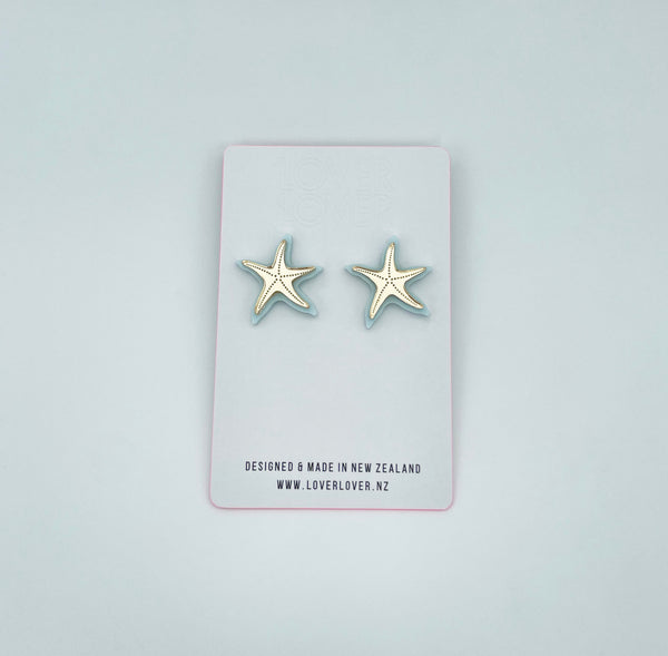 STARFISH STUD Pastel blue-gold