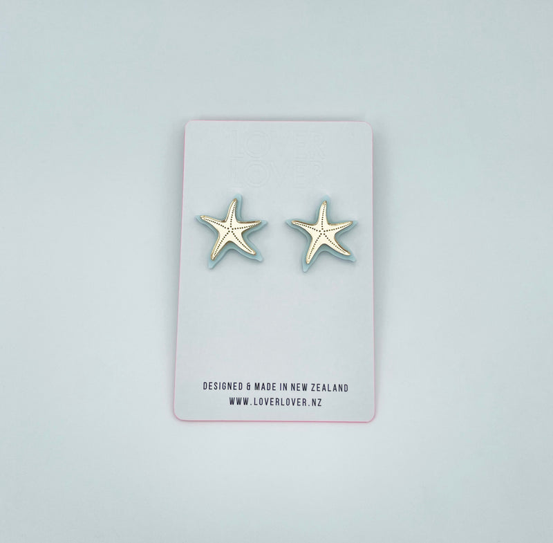 STARFISH STUD Pastel blue-gold