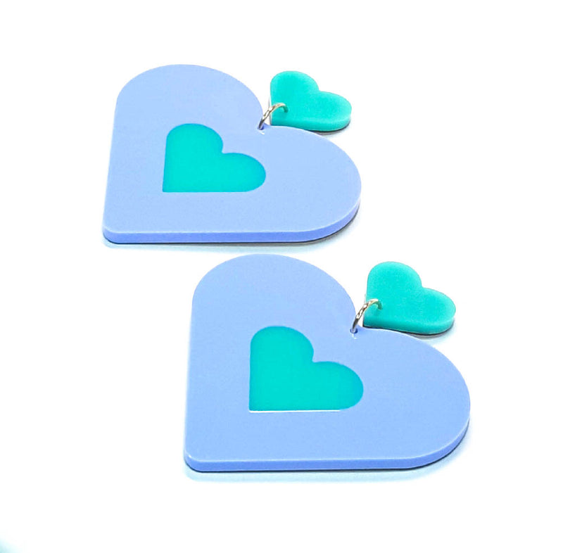 Heart shaped statement earring. Sky Blue, mint in colour. Medium in size but still light on your ear. 